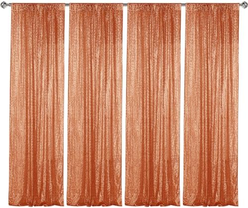 Orange Sequin Backdrop Curtain 4 Panels 2FTx8FT Glitter Orange Background Drapes Sparkle Photography Backdrop