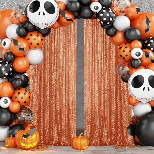 Orange Sequin Backdrop Curtain 4 Panels 2FTx8FT Glitter Orange Background Drapes Sparkle Photography Backdrop, alternate view