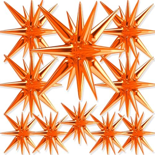 Orange Star Spike Balloons 10pcs Explosion Foil Mylar Balloons in 10 PCS - 42&27&22 Inch in Orange
