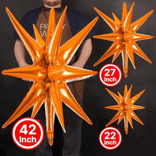 Orange Star Spike Balloons 10pcs Explosion Foil Mylar Balloons in 10 PCS - 42&27&22 Inch in Orange, alternate view 2