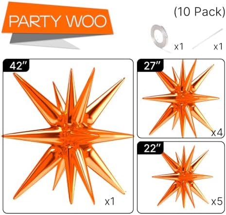 Orange Star Spike Balloons 10pcs Explosion Foil Mylar Balloons in 10 PCS - 42&27&22 Inch in Orange, alternate view 3