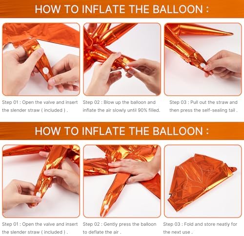 Orange Star Spike Balloons 10pcs Explosion Foil Mylar Balloons in 10 PCS - 42&27&22 Inch in Orange, alternate view 6