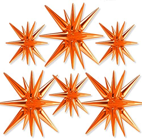 Orange Star Spike Balloons 6pcs Explosion Foil Mylar Balloons in 6 PCS - 27&22 Inch in Orange