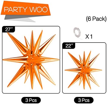Orange Star Spike Balloons 6pcs Explosion Foil Mylar Balloons in 6 PCS - 27&22 Inch in Orange, alternate view 3