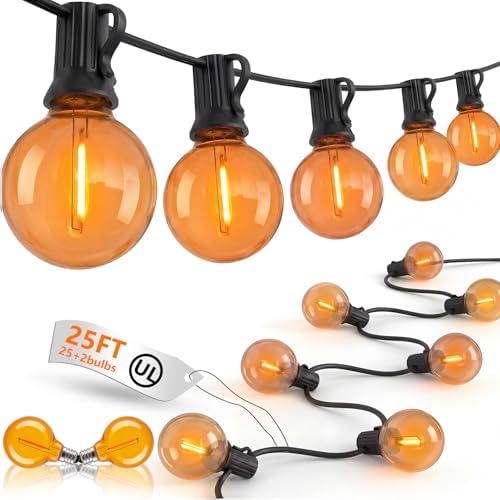 Orange String Lights, 25Ft G40 Outdoor Decorations Lights with 27 LED Shatterproof Orange Globe Bulbs, Hanging