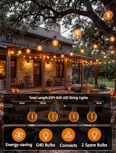 Orange String Lights, 25Ft G40 Outdoor Decorations Lights with 27 LED Shatterproof Orange Globe Bulbs, Hanging, alternate