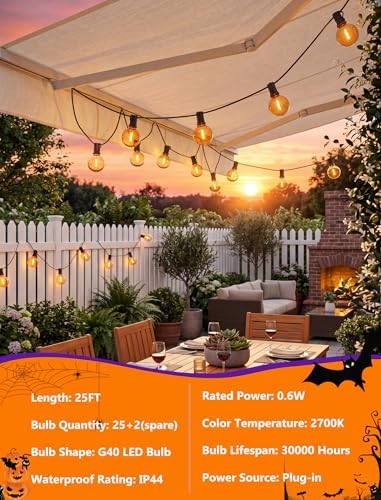 Orange String Lights, 25Ft G40 Outdoor Decorations Lights with 27 LED Shatterproof Orange Globe Bulbs, Hanging, alternate
