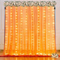 Orange Tulle Backdrop Curtain with Lights String for Parites 10x8ft Sheer Backdrop Curtains Drapes for Birthday
