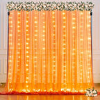 Orange Tulle Backdrop Curtain with Lights String for Parites 10x8ft Sheer Backdrop Curtains Drapes for Birthday