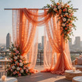 Orange Tulle Backdrop Curtain with String Lights, 10x8ft Sheer Backdrop Curtain for Photography, Thanksgiving