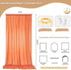 Orange Tulle Backdrop Curtain with String Lights, 10x8ft Sheer Backdrop Curtain for Photography, Thanksgiving, alternate view