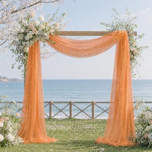 Orange Wedding Arch Draping Fabric 28" x 20FT, Glitter Sheer Backdrop Drapes for Wedding Ceremony Birthday Party, alternate