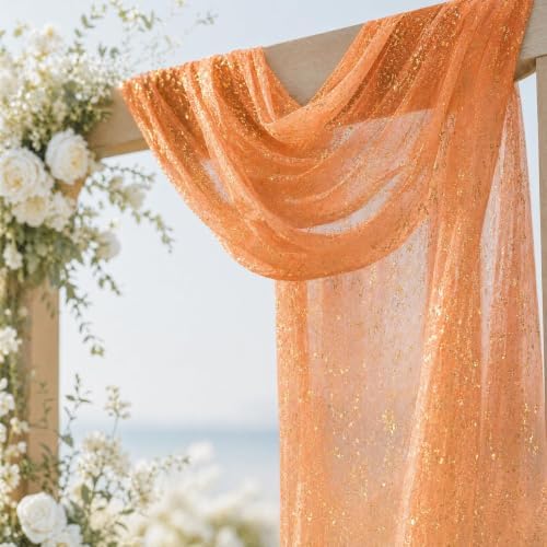 Orange Wedding Arch Draping Fabric 28" x 20FT, Glitter Sheer Backdrop Drapes for Wedding Ceremony Birthday Party, alternate