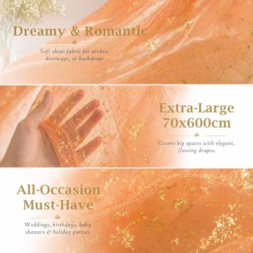 Orange Wedding Arch Draping Fabric 28" x 20FT, Glitter Sheer Backdrop Drapes for Wedding Ceremony Birthday Party, alternate