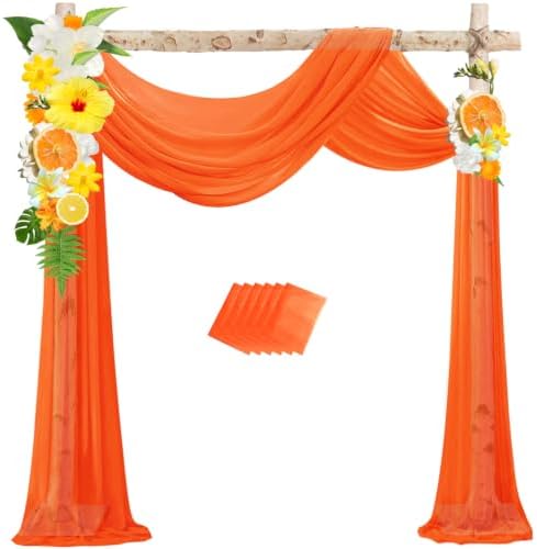Orange Wedding Arch Draping Fabric 29in x 18Ft 6 Panels Sheer Chiffon Curtain Drapes Extra Long for Outdoor