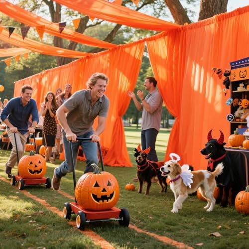 Orange Wedding Arch Draping Fabric 29in x 18Ft 6 Panels Sheer Chiffon Curtain Drapes Extra Long for Outdoor, alternate view 4