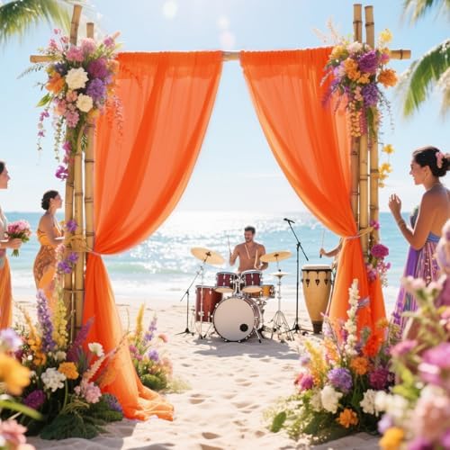 Orange Wedding Arch Draping Fabric 29in x 18Ft 6 Panels Sheer Chiffon Curtain Drapes Extra Long for Outdoor, alternate view 5