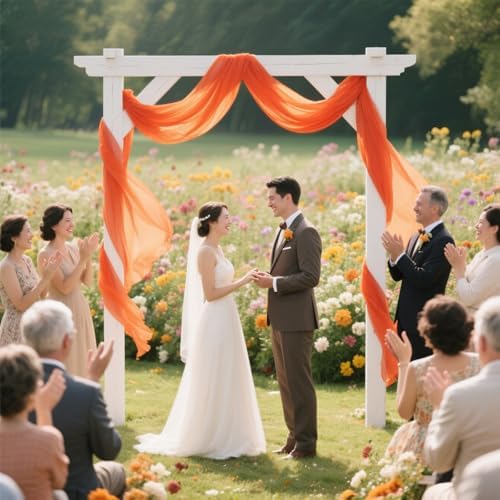 Orange Wedding Arch Draping Fabric 29in x 18Ft 6 Panels Sheer Chiffon Curtain Drapes Extra Long for Outdoor, alternate view 6