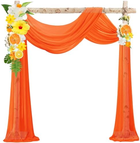 Orange Wedding Arch Draping Fabric Chiffon Fabric, 29in x 18Ft 2 Panels Sheer Chiffon Outdoor Curtain for