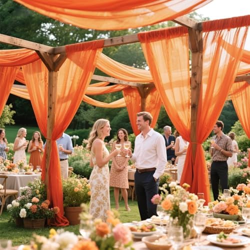 Orange Wedding Arch Draping Fabric Chiffon Fabric, 29in x 18Ft 2 Panels Sheer Chiffon Outdoor Curtain for, alternate view 5