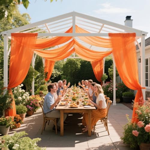 Orange Wedding Arch Draping Fabric Chiffon Fabric, 29in x 18Ft 2 Panels Sheer Chiffon Outdoor Curtain for, alternate view 6