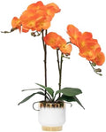 Orchids Artificial Flowers Real Touch Fake Flowers in Ceramic Pot 20" Orange Faux Orchid Plant Lifelike Silk