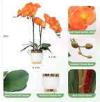 Orchids Artificial Flowers Real Touch Fake Flowers in Ceramic Pot 20" Orange Faux Orchid Plant Lifelike Silk, alternate view
