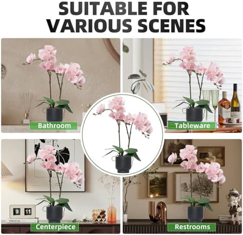 Orchids Artificial Flowers Real Touch Fake Flowers in Ceramic Pot 20" Pink Faux Orchid Plant Lifelike Silk, alternate view 5