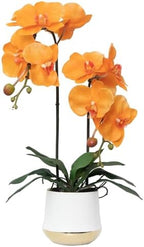 Orchids Artificial Flowers Realistic Fake Flowers in Ceramic Pot 20" Orange Lifelike Faux Floral Arrangement