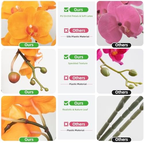 Orchids Artificial Flowers Realistic Fake Flowers in Ceramic Pot 20" Orange Lifelike Faux Floral Arrangement, alternate view