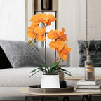 Orchids Artificial Flowers Realistic Fake Flowers in Ceramic Pot 20" Orange Lifelike Faux Floral Arrangement, alternate view