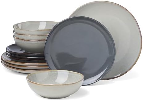Organic Shades Gray Stoneware 12-Piece Dinnerware Set for 4 in Gray