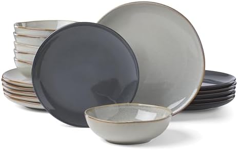 Organic Shades Gray Stoneware 18-Piece Dinnerware Set for 6 in Gray