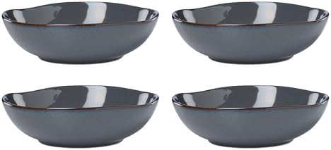 Organic Shades Gray Stoneware Pasta Bowl Set for 4, 34.5oz in 4 Count in Gray
