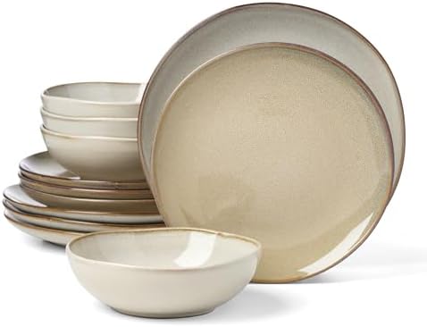 Organic Shades Oatmeal Stoneware 12-Piece Dinnerware Set for 4 in 12 Count in Oatmeal