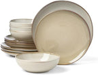 Organic Shades Oatmeal Stoneware 12-Piece Dinnerware Set for 4 in 12 Count in Oatmeal