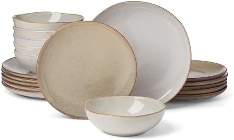 Organic Shades Oatmeal Stoneware 18-Piece Dinnerware Set for 6 in 18 Count in Oatmeal