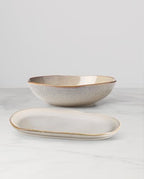 Organic Shades Oatmeal Stoneware 2-Piece Serving Platter Set in 1 Count in Oatmeal, alternate view 2