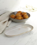 Organic Shades Oatmeal Stoneware 2-Piece Serving Platter Set in 1 Count in Oatmeal, alternate view 6