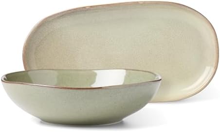 Organic Shades Sage Green Stoneware 2-Piece Serving Platter Set in 1 Count in Green