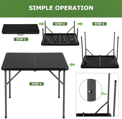 Outdoor 34" Folding Card Table Plastic Table Portable Square Height Dining Table Perfect for Picnics, Parties, alternate view