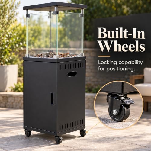 Outdoor 50,000 BTU Propane Glass Pit Patio Heater Cover Fire Lava Rocks, alternate view 5