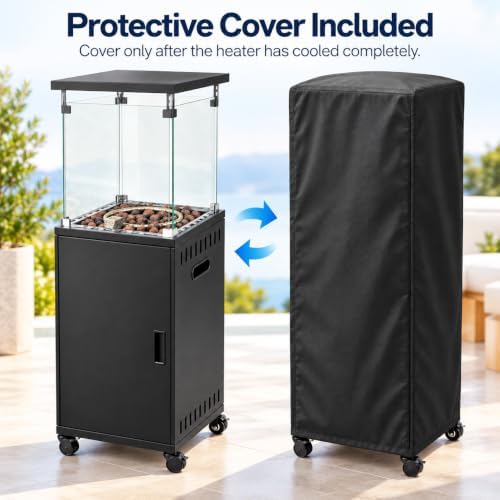 Outdoor 50,000 BTU Propane Glass Pit Patio Heater Cover Fire Lava Rocks, alternate view 7