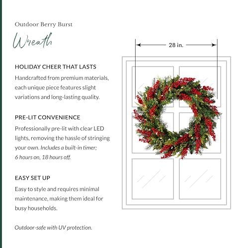 Outdoor Berry Burst Christmas Wreath - 28" Delightfully Festive Front Door Wreath with Red Pepperberries &, alternate view 3
