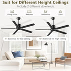Outdoor Ceiling Fan No Light, 42 Inch Black Modern Ceiling Fan Without Light, Dual Finish 5 Blades,6 Speed, alternate view 5
