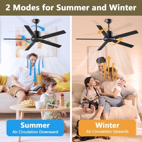 Outdoor Ceiling Fan No Light, 42 Inch Black Modern Ceiling Fan Without Light, Dual Finish 5 Blades,6 Speed, alternate view 6