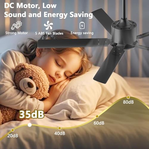 Outdoor Ceiling Fan No Light, 42 Inch Black Modern Ceiling Fan Without Light, Dual Finish 5 Blades,6 Speed, alternate view 7