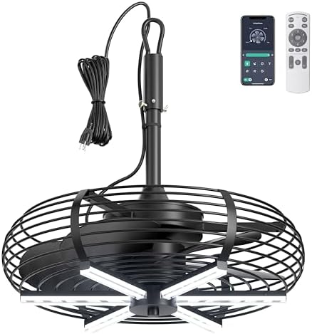 Outdoor Ceiling Fans with Lights, 20'' Hanging Fan, Plug and Play in Black