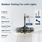 Outdoor Ceiling Fans with Lights, 20'' Hanging Fan, Plug and Play in Black, alternate view 2