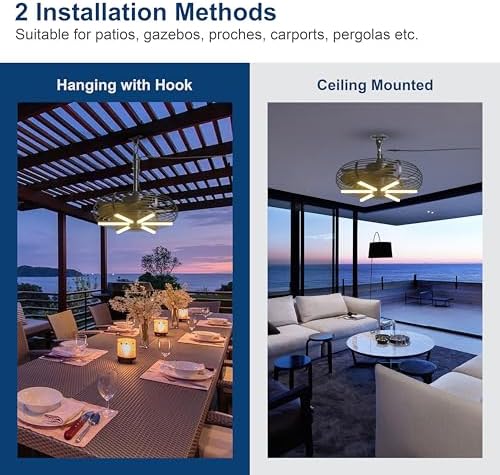Outdoor Ceiling Fans with Lights, 20'' Hanging Fan, Plug and Play in Black, alternate view 4